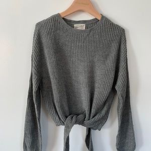 Universal Thread Gray Front Tie Knit Sweater